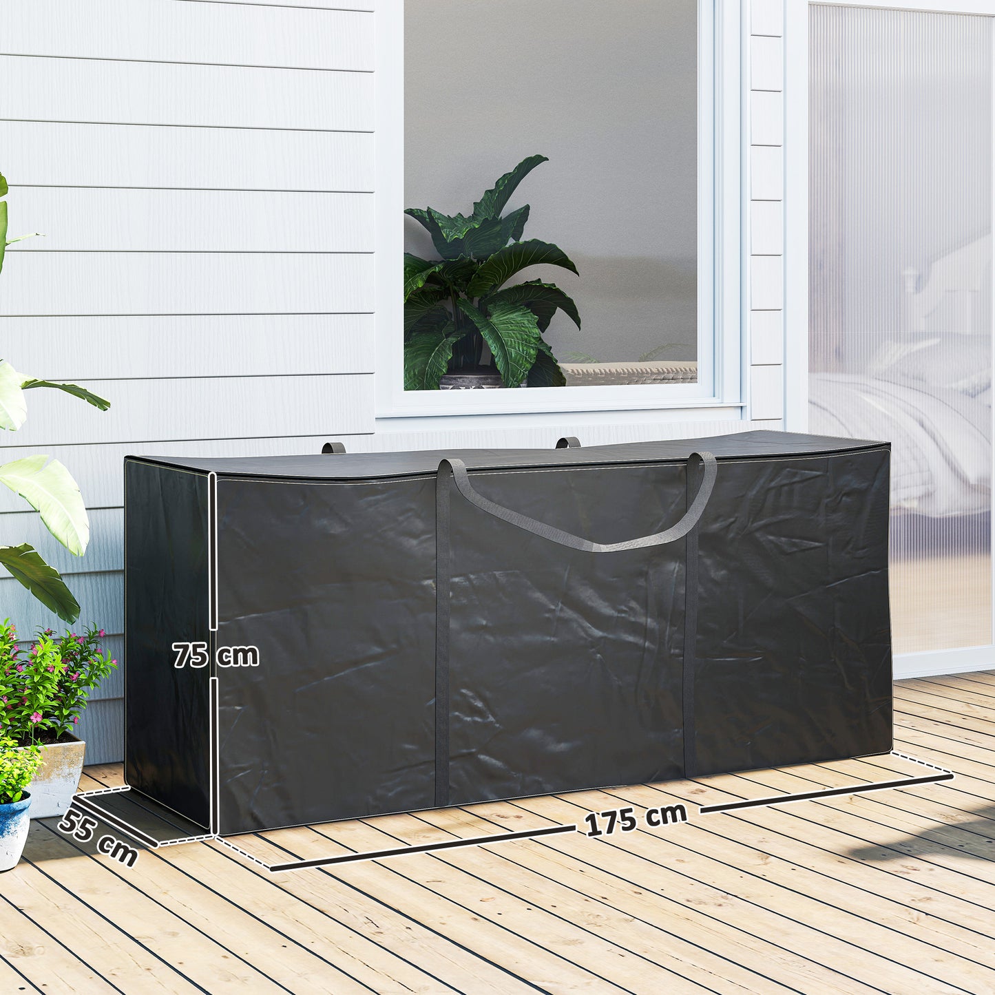 Outsunny Bolsa De Almacenamiento Para Cojines De Jardín 600d 125x40x55cm Negro_2