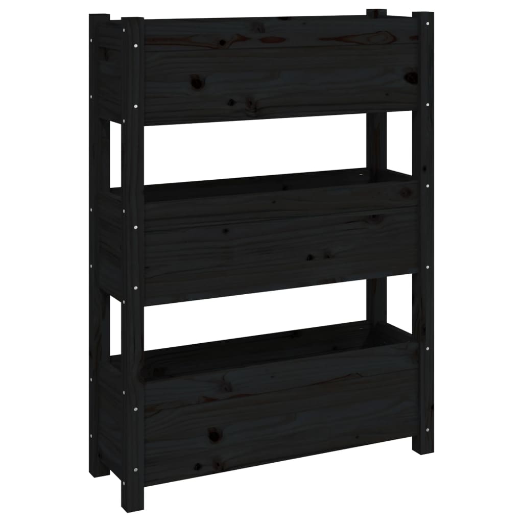 Jardinera De Madera Maciza De Pino Negro 77x25x104,5 Cm_0