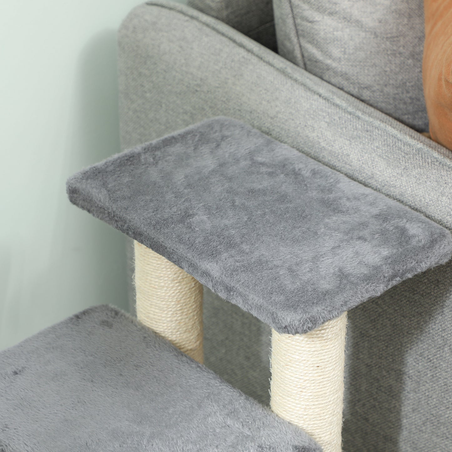 Pawhut Escalera Para Mascotas Ajustable De 3/4 Peldaños Con Bola Colgante Gris_3