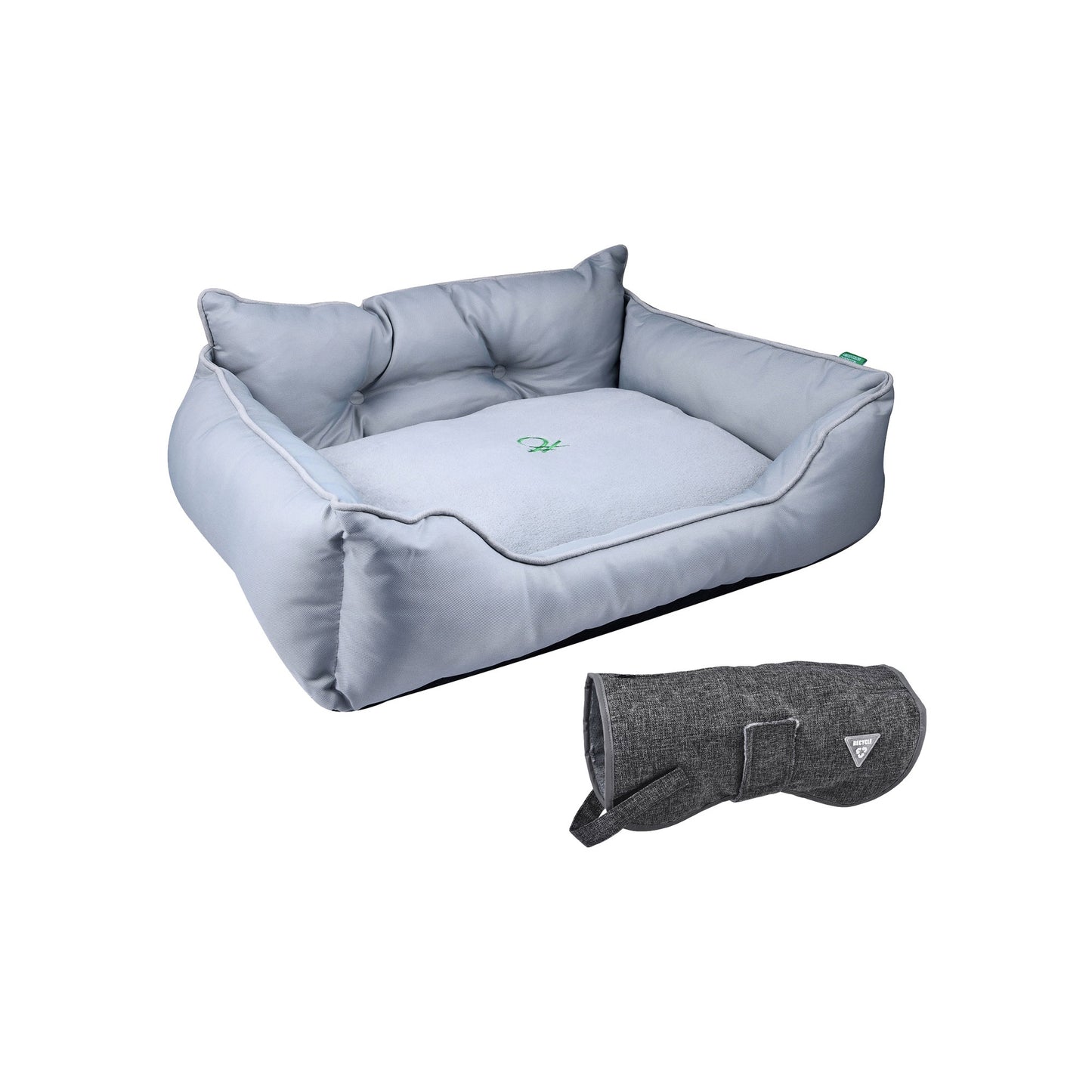 Cama Para Mascota 50x40x18cm Gris + Abrigo Negro Para Mascotas 25cm_0