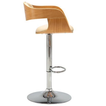 Taburete De Cocina De Madera Curvada Y Cuero Sintético Crema_1