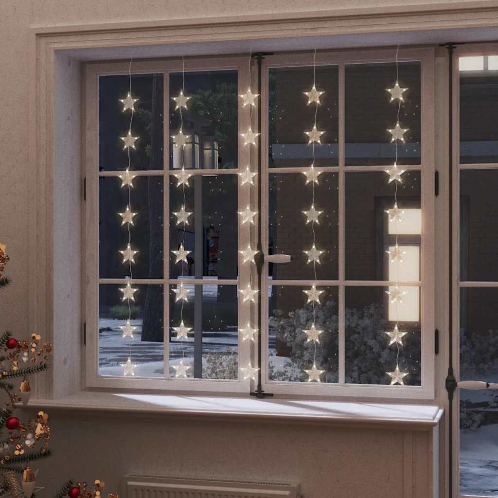 Vidaxl Cortina De Luces Estrellas 200 Leds Blanco Cálido 8 Funciones_1