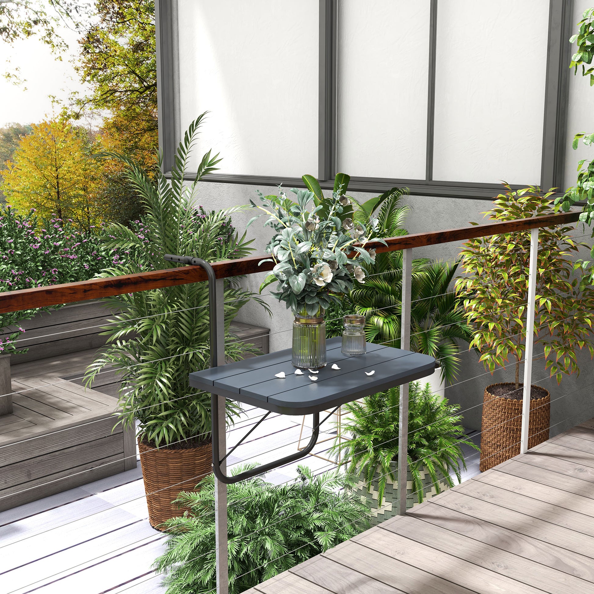 Outsunny Mesa Colgante De Balcón Plegable De Aluminio 60x40x55-64 Cm Negro_1