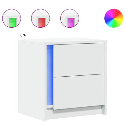 Mesita De Noche Con Luces Led Madera De Ingeniería Blanca_0