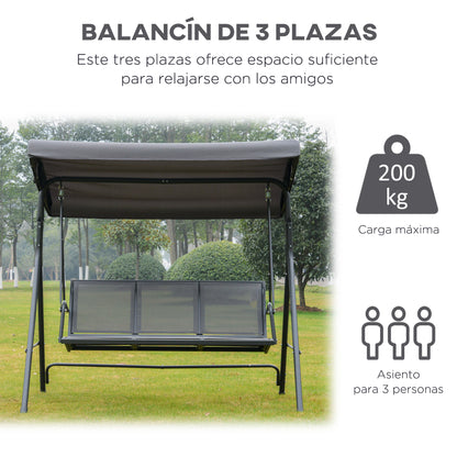 Outsunny Columpio Balancín De Jardín De 3 Plazas Con Techo Ajustable 175x118x159 Cm Gris_5