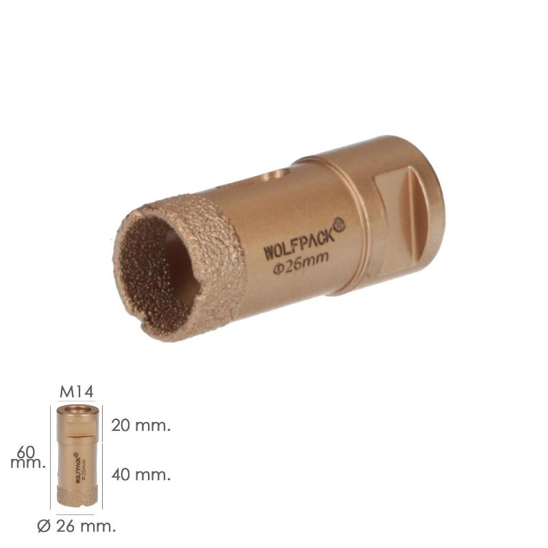 Corona Diamante Para Amoladora Ø 26 Mm. Conexión Rosca M14. Corte Seco