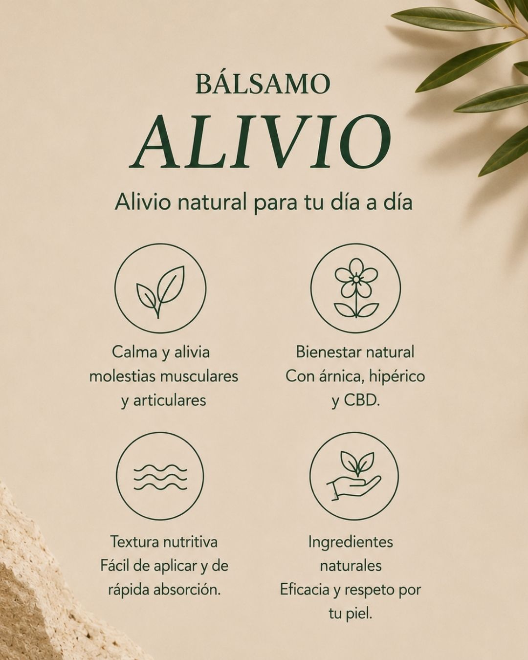Bálsamo de masaje para molestias musculares y articulares con 10% CBD, Árnica e Hipérico | ALIVIO 30 ml_1
