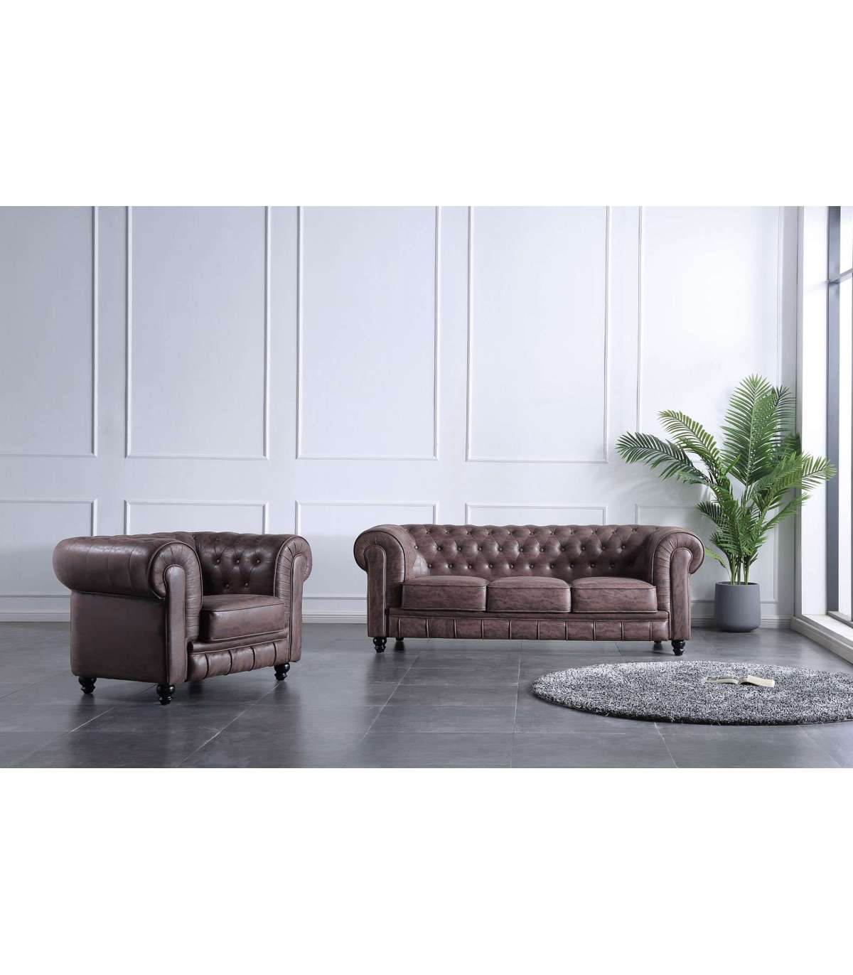 Sillón Chesterfield Tapizado En Símil Piel Imitación Cuero Viejo, 115 Cm(ancho) 75 Cm(altura) 84 Cm(fondo)._3