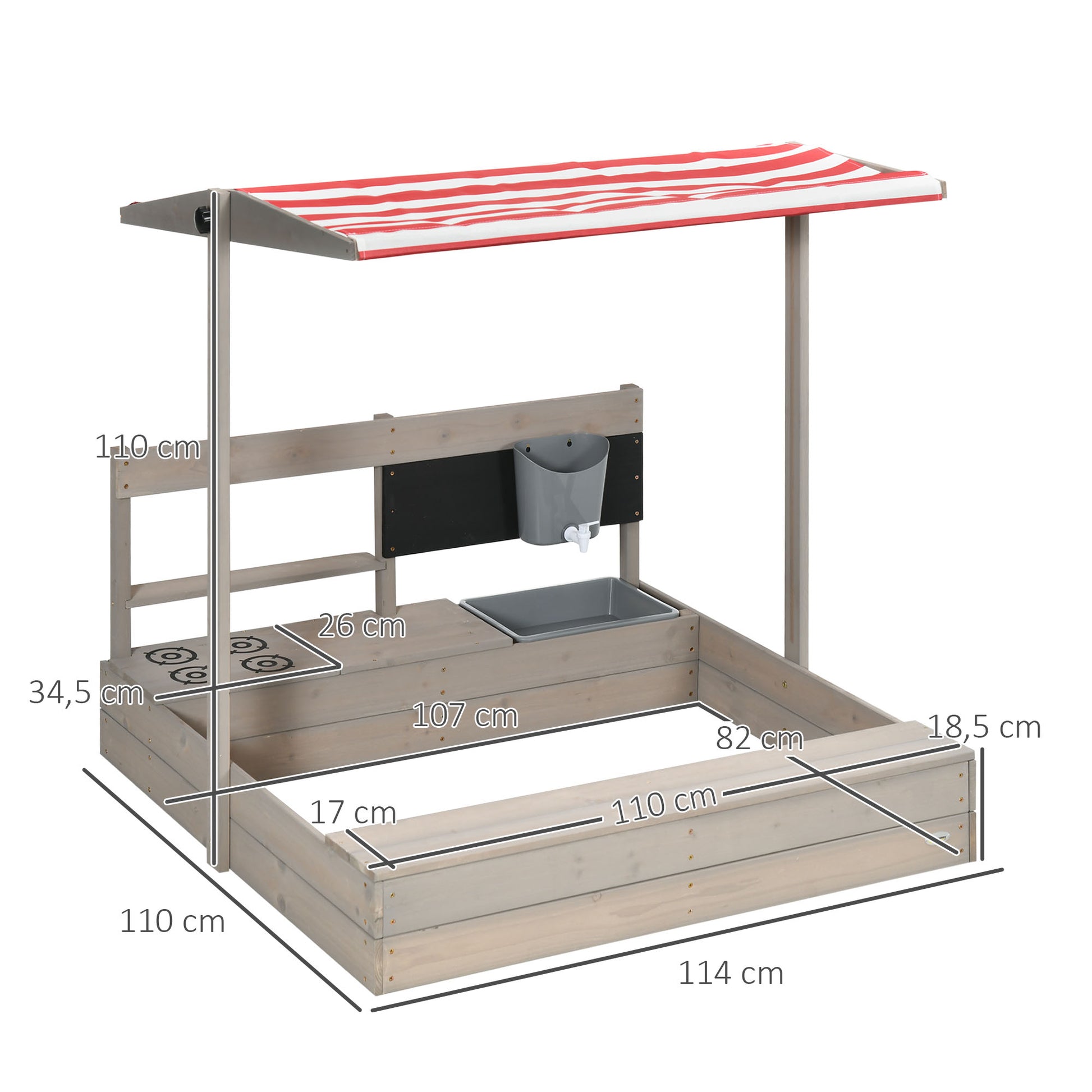 Outsunny Arenero De Madera Para Niños Con Techo Regulable 114x110x110 Cm Gris_2