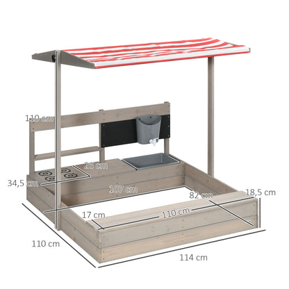 Outsunny Arenero De Madera Para Niños Con Techo Regulable 114x110x110 Cm Gris_2
