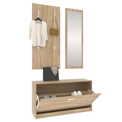 Set De Mueble Zapatero 3 En 1 Madera Contrachapada Roble Sonoma / Vetonek_2