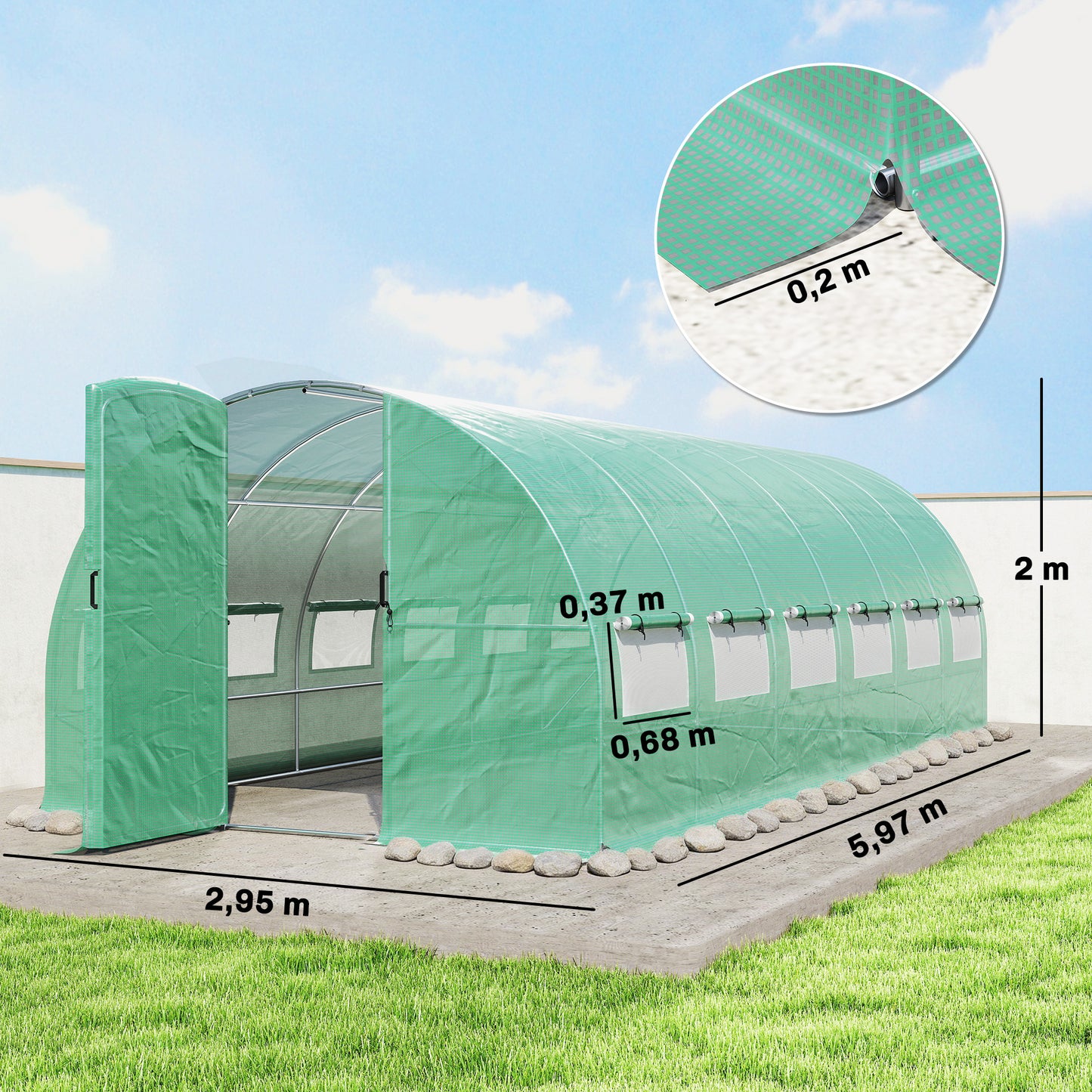 Outsunny Invernadero De Túnel 6x3x2 M Con Puerta Con Bisagras Y Ventanas Verde_2