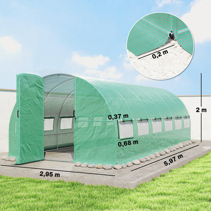 Outsunny Invernadero De Túnel 6x3x2 M Con Puerta Con Bisagras Y Ventanas Verde_2