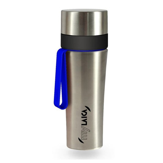 Botella Personal 0,5 L Deportiva Y Filtrante En Acero Inoxidable, Color Cromado/azul_0