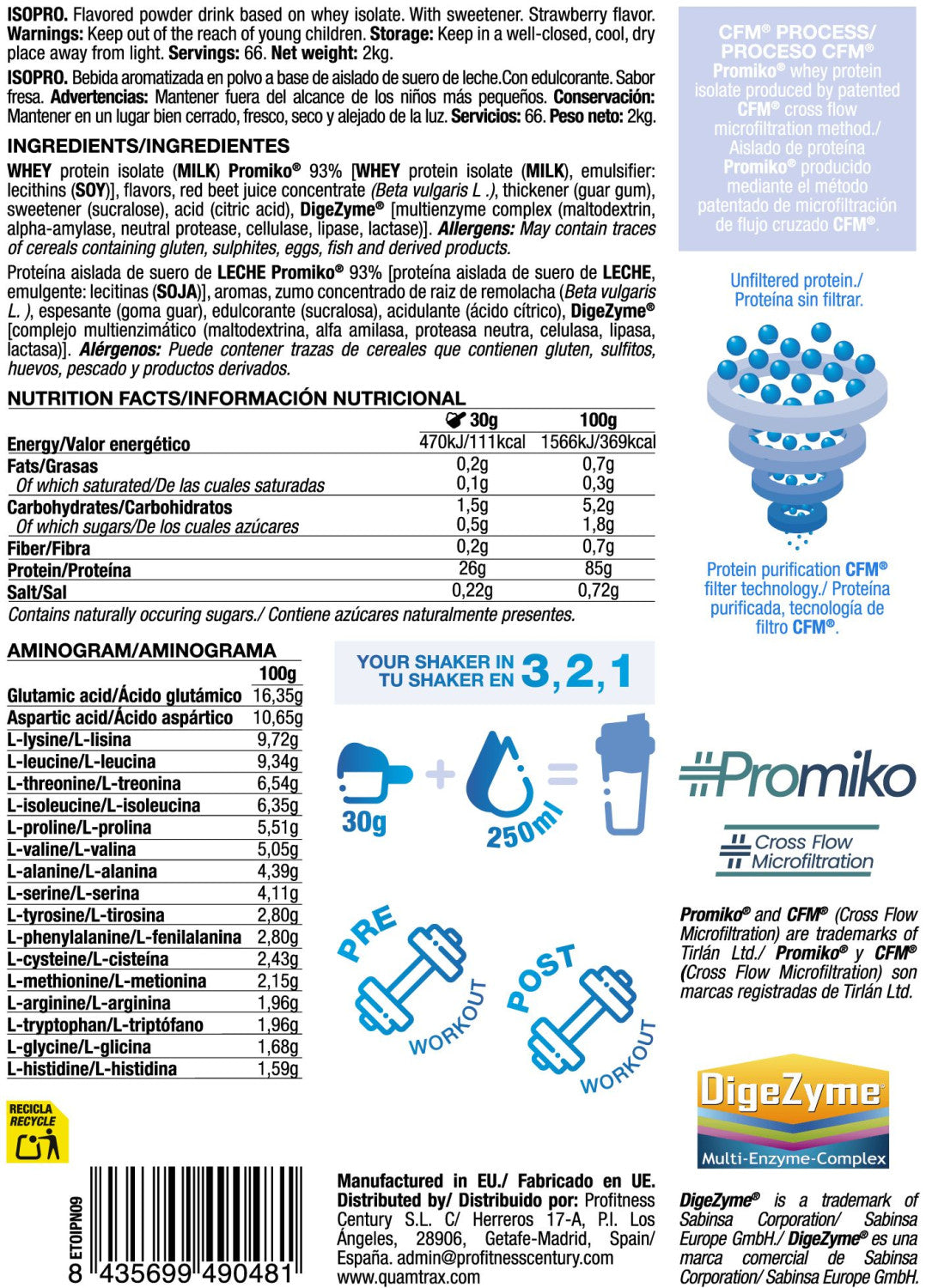 Isopro Cfm - 2kg - Fresa - Proteína De Aislado De Suero Isolate - Quamtrax_5
