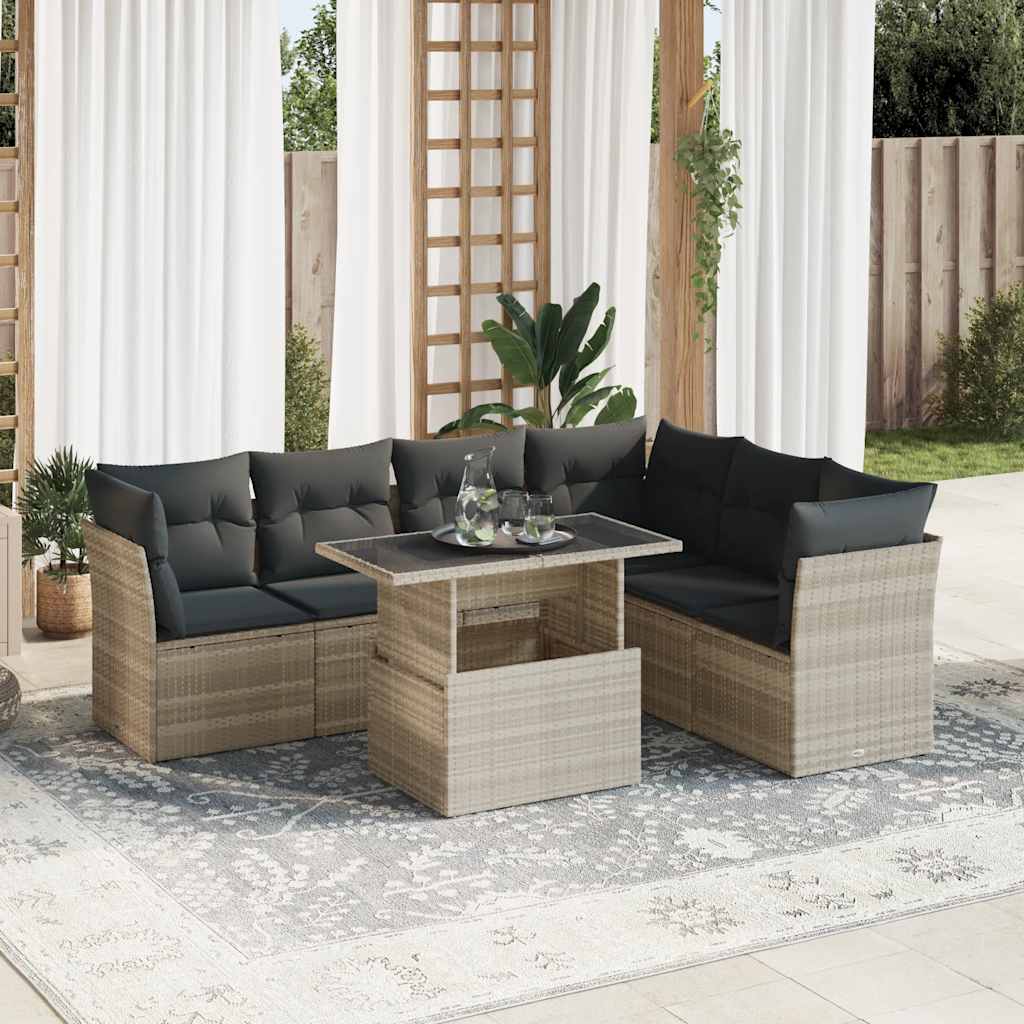 Set De Sofás De Jardín 7 Pzas Con Cojines Ratán Pe Gris Claro / Vetonek_3