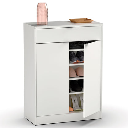Zapatero Entrada Recibidor, Mueble Auxiliar Estrecho Zapatos, 2 Puertas, 1 Cajón 101x75x36 Cm, Briebe, Domus, Blanco