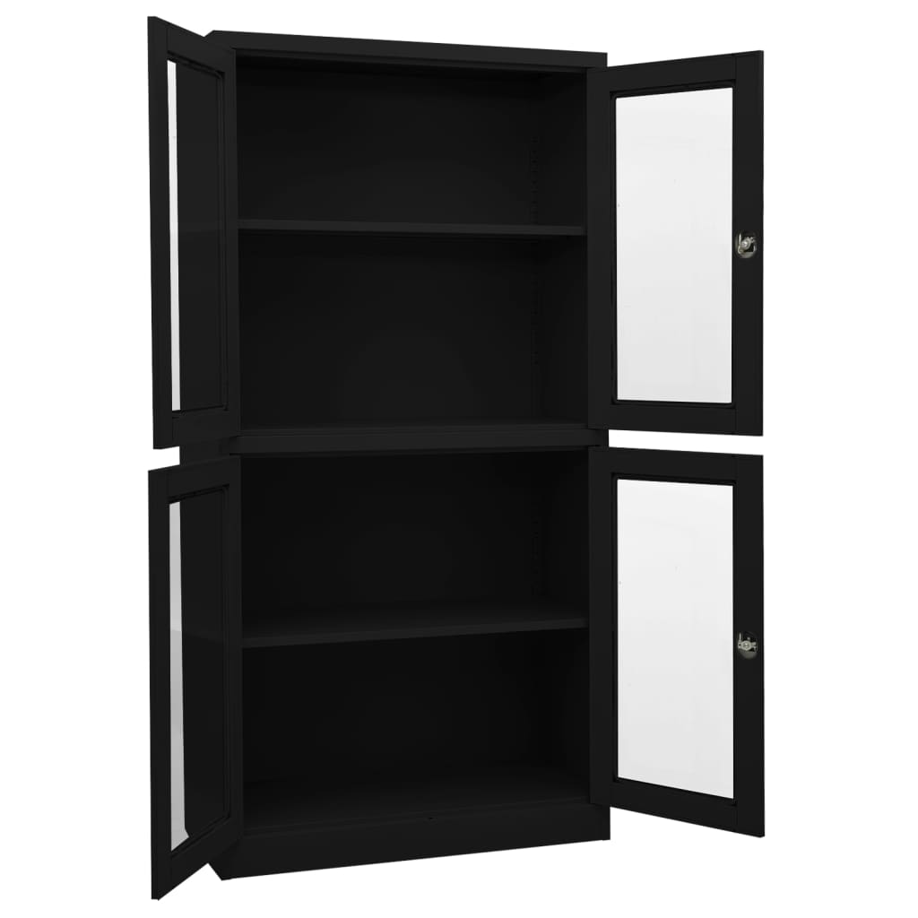 Armario Oficina De Acero Y Vidrio Templado Negro 90x40x180 Cm_1