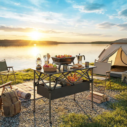 Outsunny Mesa Plegable Camping 93x55x68 Cm Con Red De Almacenamiento Negro_1