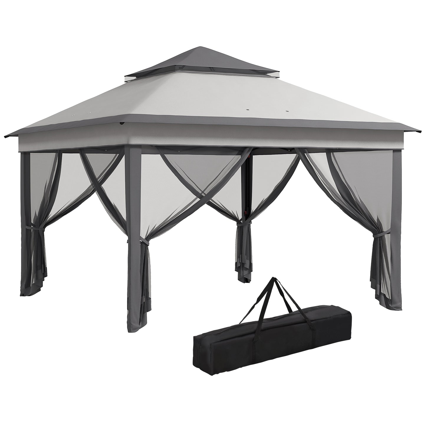 Outsunny Carpa Plegable 3,26x3,26x2,72 M Con Doble Techo Altura Ajustable Gris_0