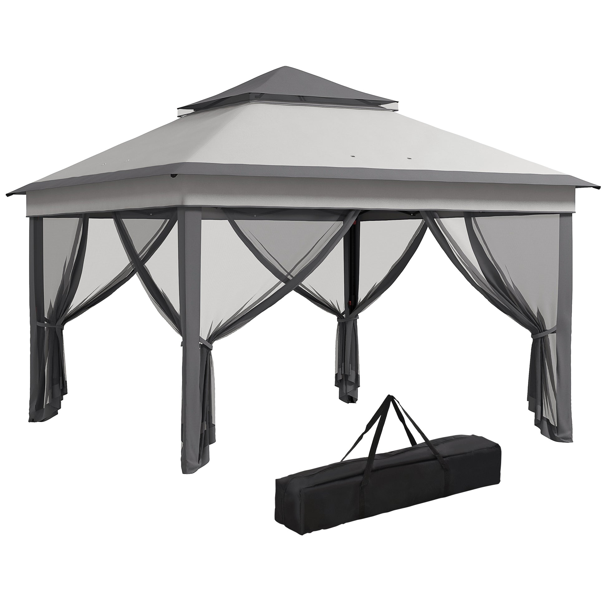 Outsunny Carpa Plegable 3,26x3,26x2,72 M Con Doble Techo Altura Ajustable Gris_0