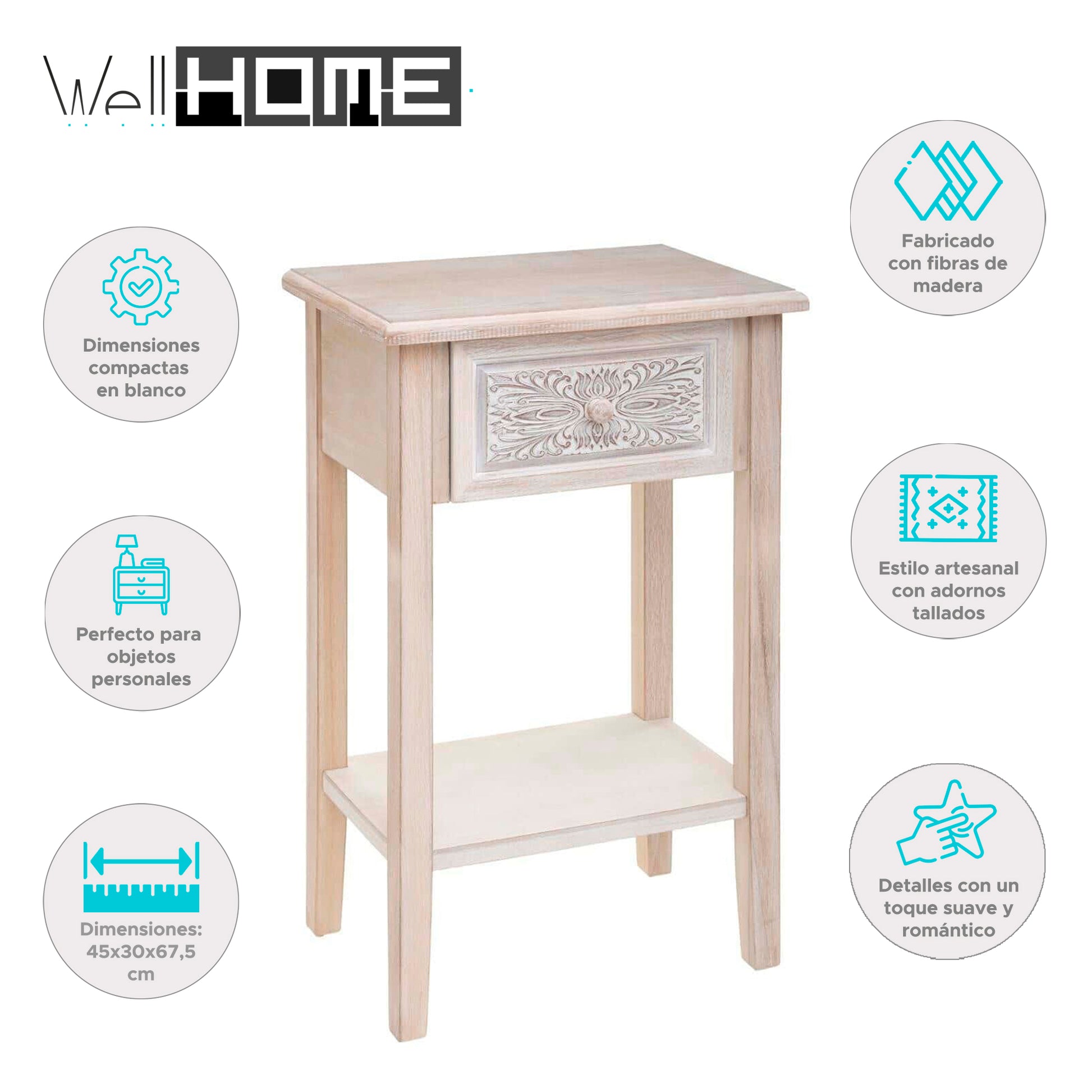 Wellhome Mesita Noche Decoración Color Blanco_1