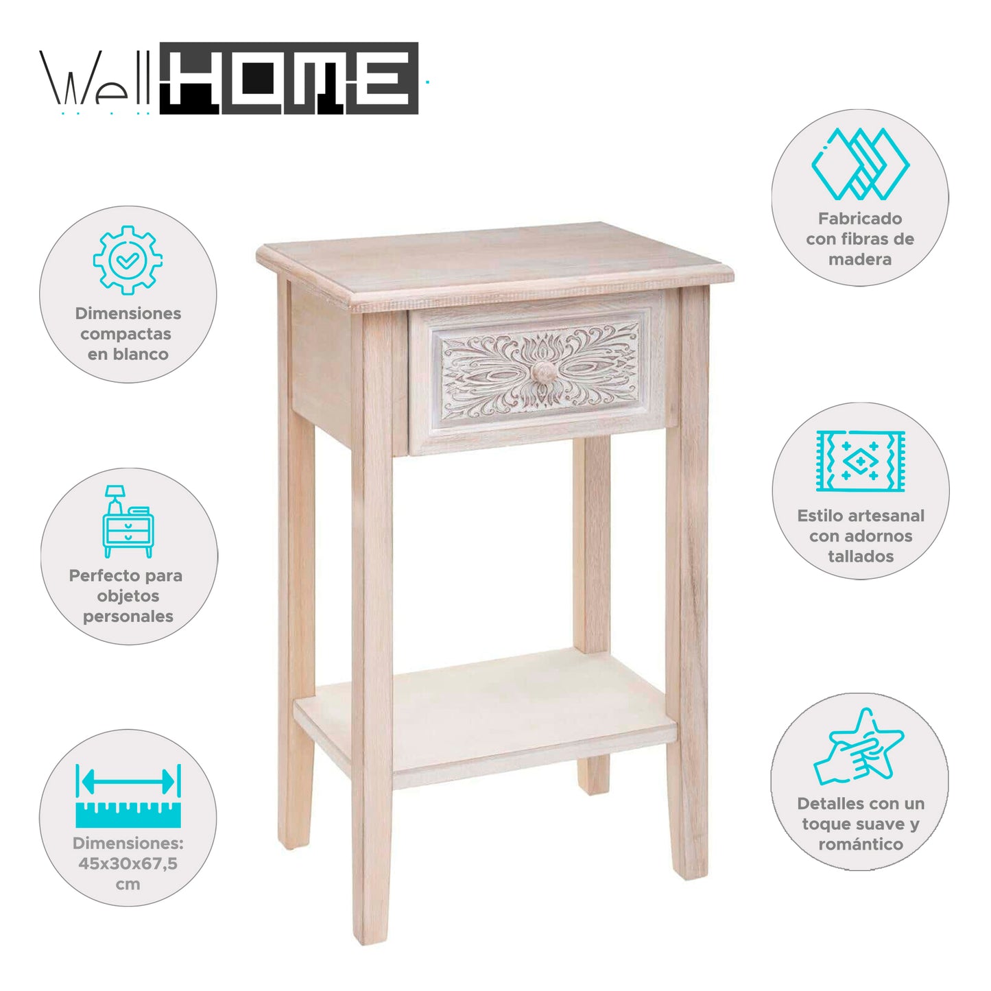 Wellhome Mesita Noche Decoración Color Blanco