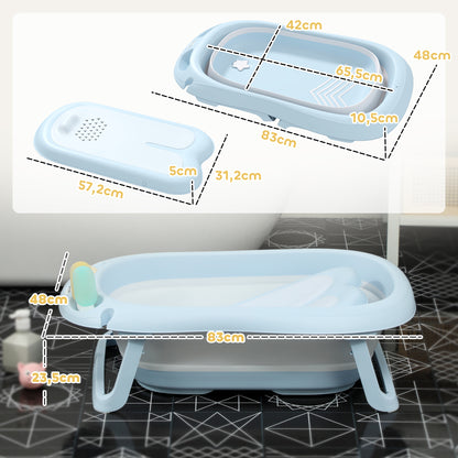 Aiyaplay Bañera Plegable Con Soporte Agujero De Ducha 83x48x23,5 Cm Azul Claro_2