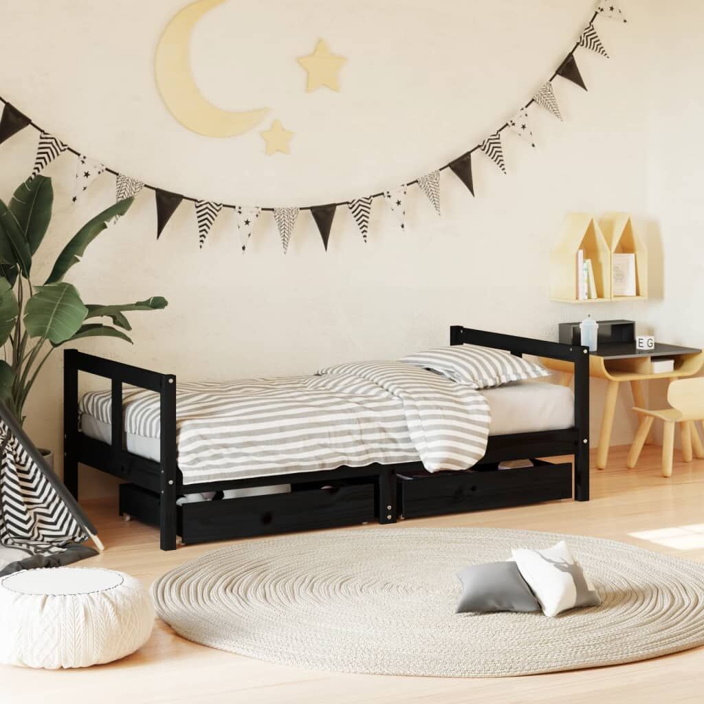 Vidaxl Estructura Cama Infantil Y Cajones Madera Pino Negro 80x160 Cm_1