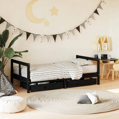 Vidaxl Estructura Cama Infantil Y Cajones Madera Pino Negro 80x160 Cm_1