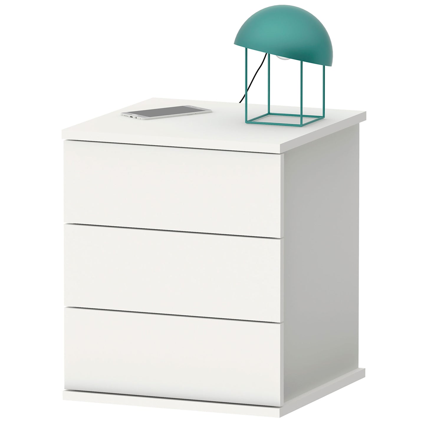 Mesita De Noche 3 Cajones, Mesilla Dormitorio Cajonera 48,5x41x40 Cm (alto X Ancho X Profundo), Briebe, Serenade, Blanco