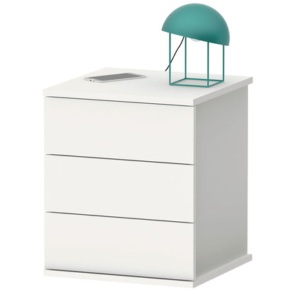 Mesita De Noche 3 Cajones, Mesilla Dormitorio Cajonera 48,5x41x40 Cm (alto X Ancho X Profundo), Briebe, Serenade, Blanco