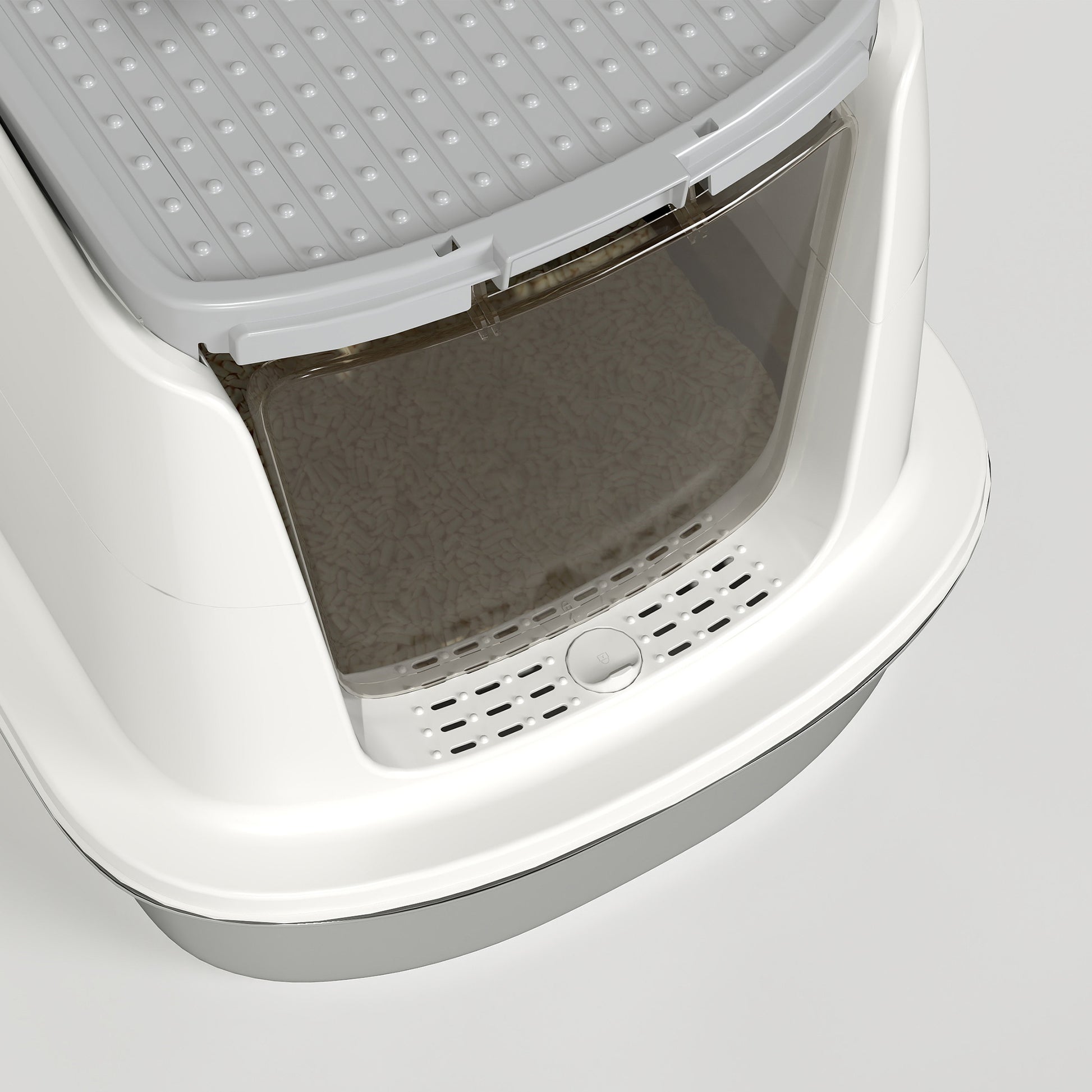Pawhut Arenero Para Gatos De Acero Inoxidable L Con Tapa Abatible Blanco_4