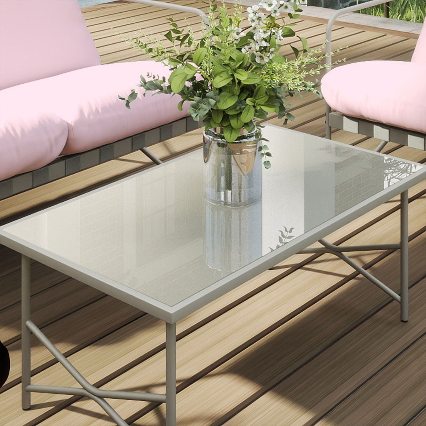 Outsunny Conjunto De Jardín Exterior De 3 Piezas De Acero Galvanizado Blanco_3