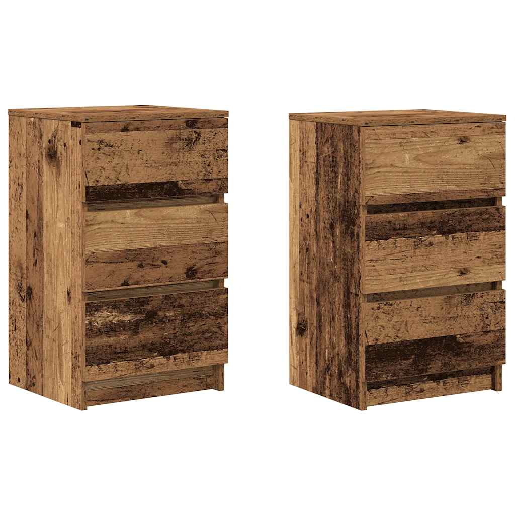 Mesillas De Noche Con 3 Cajones 2 Uds Madera Vieja 39x35x65 Cm_0