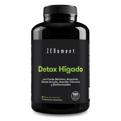 Detox Hígado con cardo mariano + alcachofa + diente de león + acerola + cúrcuma y bioflavonoides Zenement,  180 comprimidos