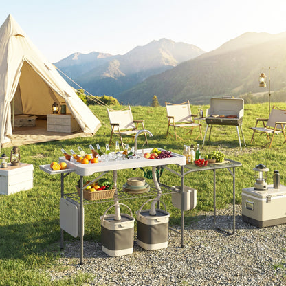 Outsunny Mesa Plegable Camping Con 2 Fregaderos Y Estante Lateral_4
