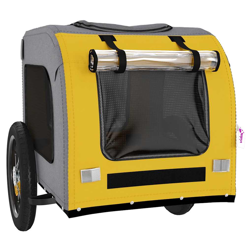 Remolque De Bicicleta Mascotas Hierro Tela Oxford Amarillo Gris_4