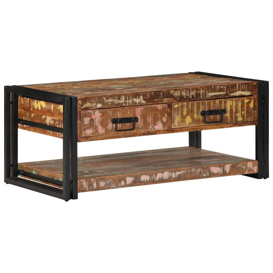 Mesa De Centro Multicolor 90x50x38 Cm Madera Maciza Reciclada_0