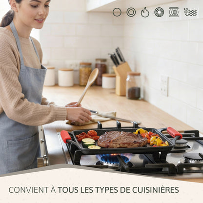 Briebe Plancha Cocina Inducción Asar, Antiadherente Titanio 5 Capas, Aluminio Fundido 43x25cm Sin Pfoa, Black Titanium_4