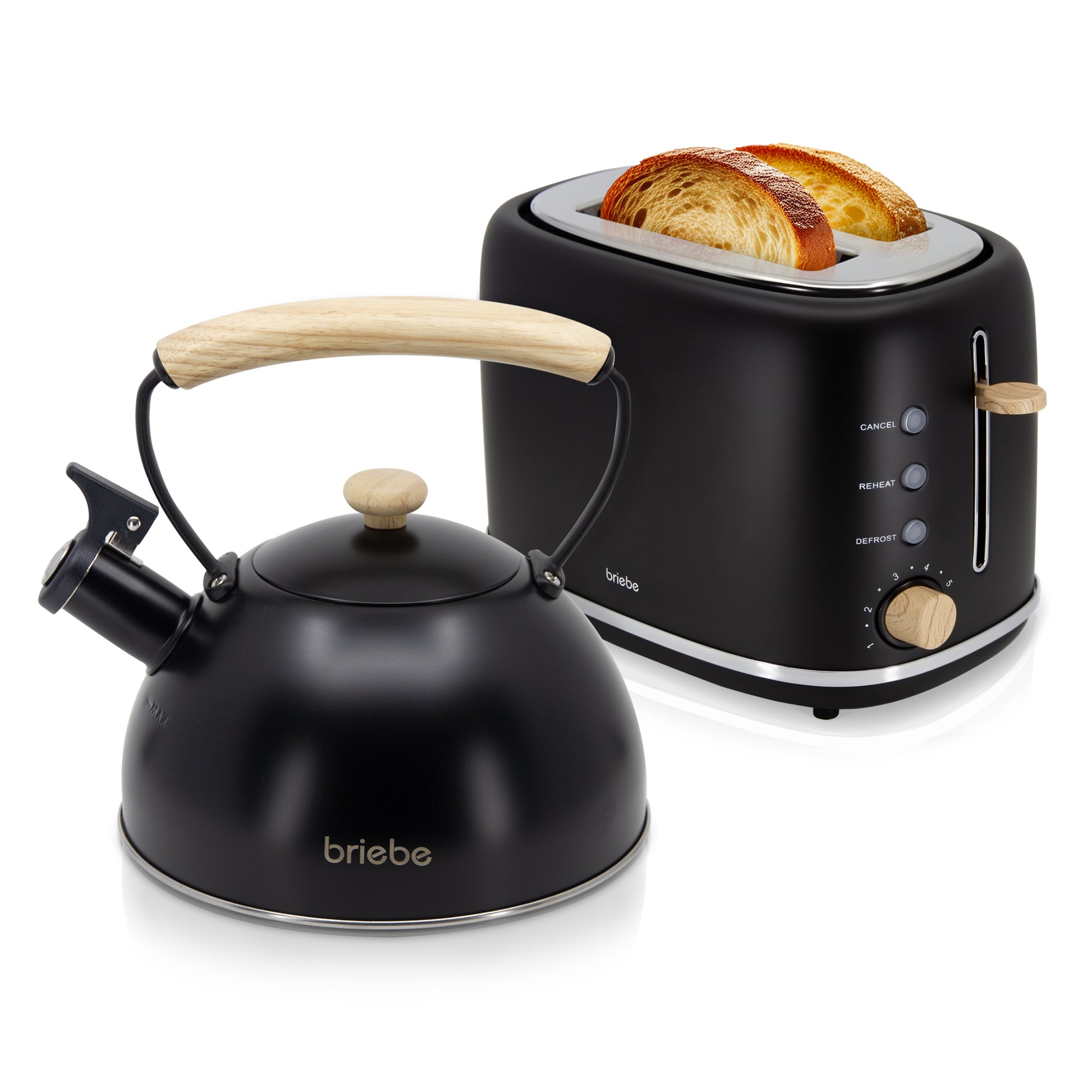 Briebe Nordic Set Tostadora Pan Ranura Ancha 2 Rebanadas + Tetera 2,3l Acero Inox, Inducción Libre Bpa,skt1177blk,negro_0