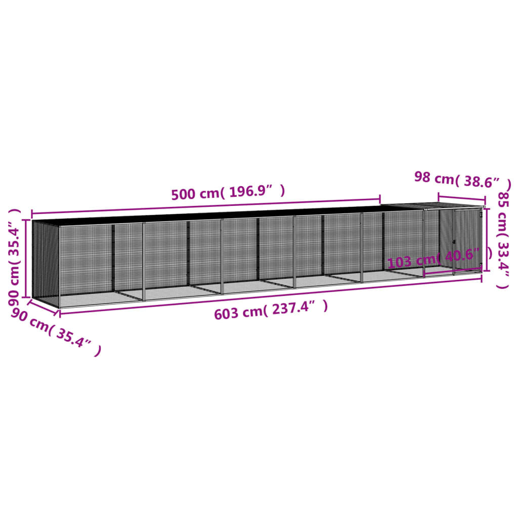 Vidaxl Gallinero Con Techo Acero Galvanizado Antracita 603x98x90 Cm_2