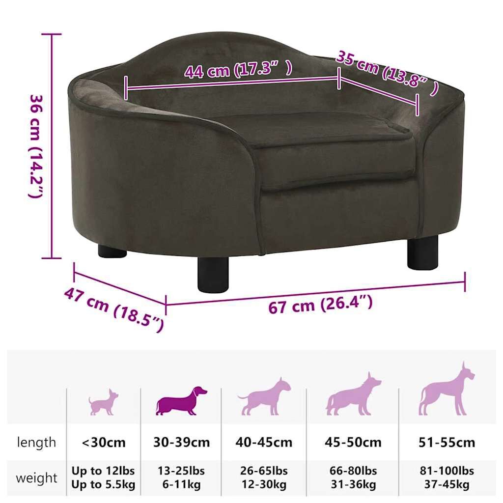 Vidaxl Sofá Para Perros Felpa Gris Oscuro 67x47x36 Cm_2