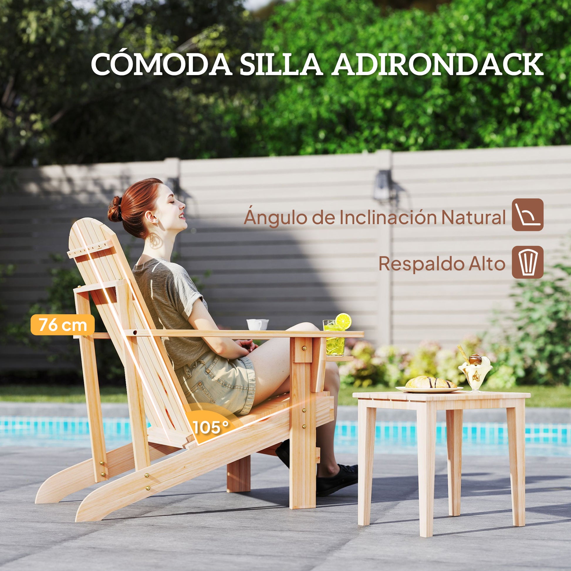 Outsunny Silla Adirondack Jardín De Madera Con Reposabrazos 72x95x93 Cm Natural_3
