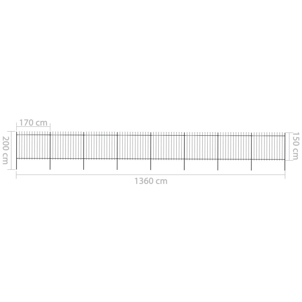 Valla De Jardín Con Puntas De Lanza Acero Negro 13,6x1,5 M / Vetonek_2