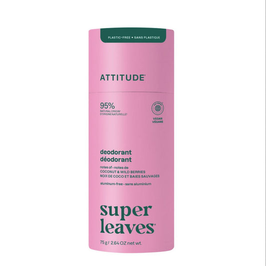 Super leaves Desodorante - Coco y frutos del bosque - plastic free, Attitude, 75g