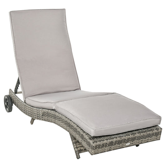 Outsunny Tumbona De Ratán Reclinable En Forma De S Con 2 Ruedas 207x70x70cm Gris_0