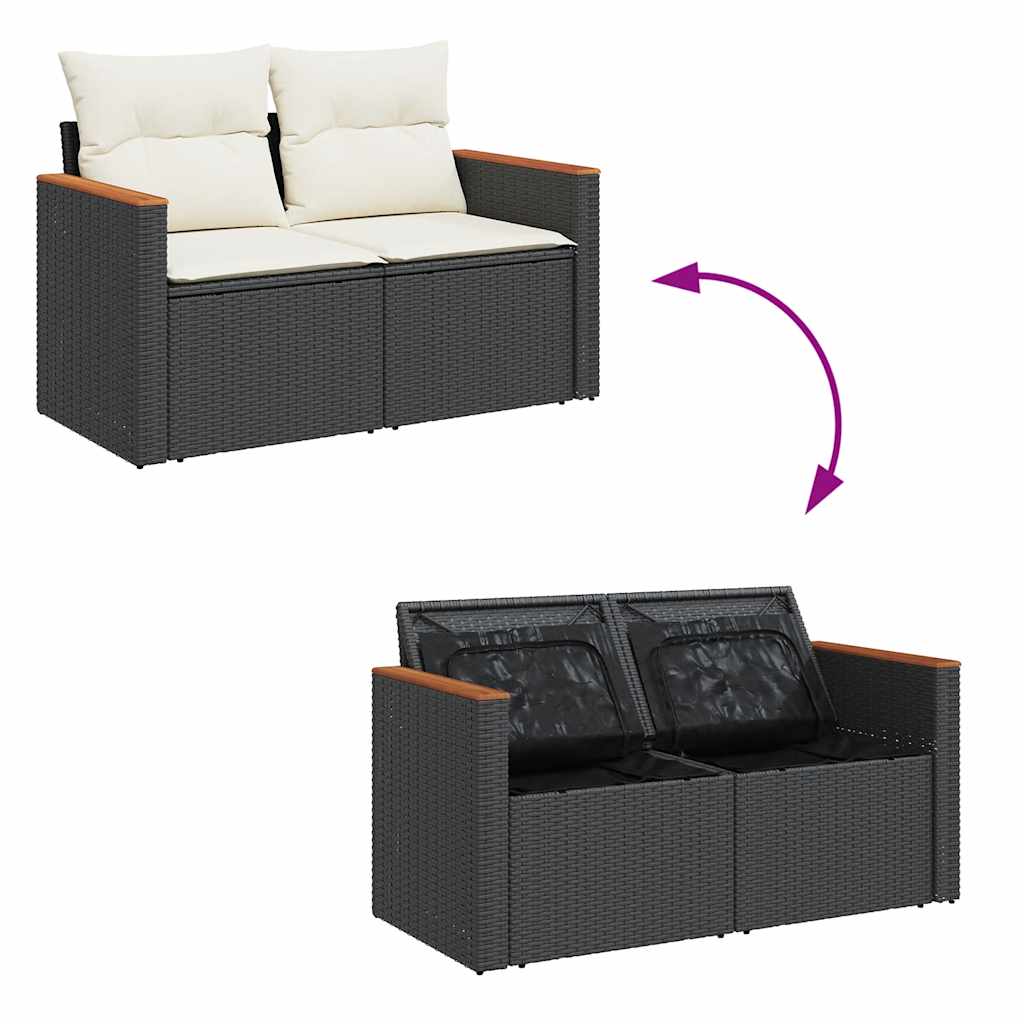 Set Sofás Jardín Y Cojines 5 Pzas Ratán Sintético Acacia Negro / Vetonek_2