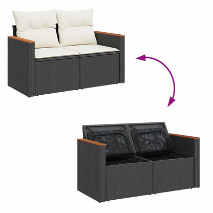 Set Sofás Jardín Y Cojines 5 Pzas Ratán Sintético Acacia Negro / Vetonek_2