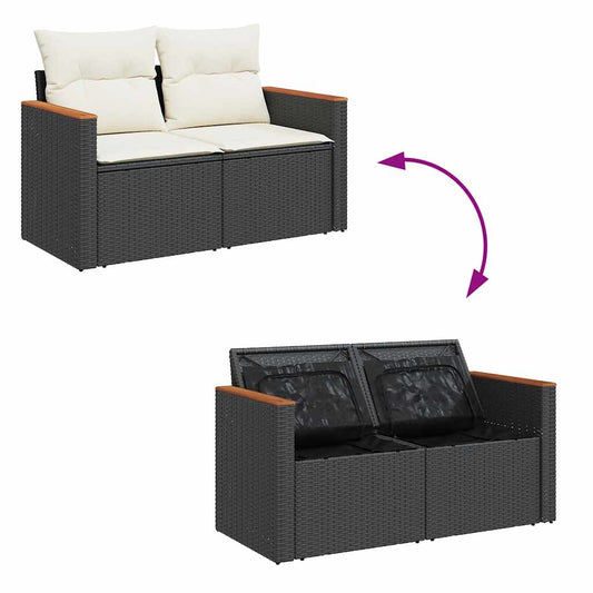 Set Sofás Jardín Y Cojines 8 Pzas Ratán Sintético Acacia Negro / Vetonek_0